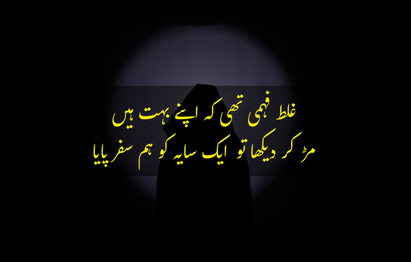 "Silhouette of a person with Deep Urdu Quote text about self-reflection."